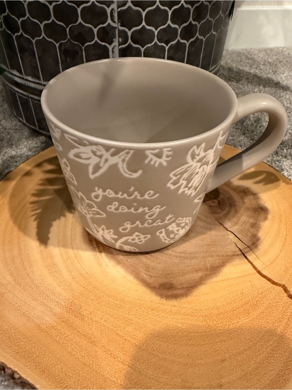 Threshold “You’re Doing  Great “ Neutral Taupe Floral Encouragement Ceramic Mug